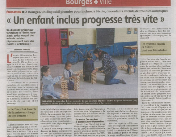 Photo de l'article de presse paru dans le Berry Republicain