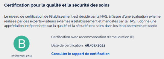 certification en B conformément au référentiel 2014
