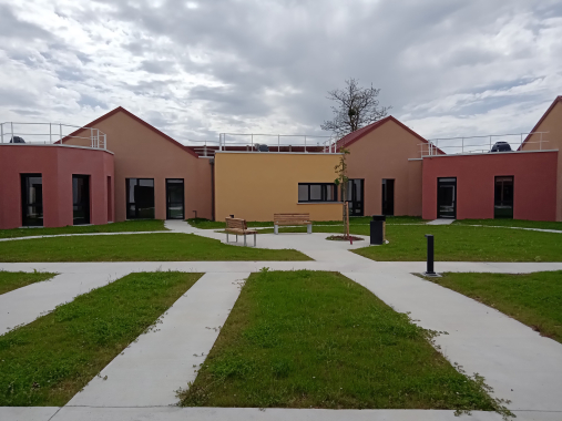 Chantier de construction des nouveaux locaux de la MAS et du SAMSAH Jean Louis Boncoeur, présentation de la cour intérieure