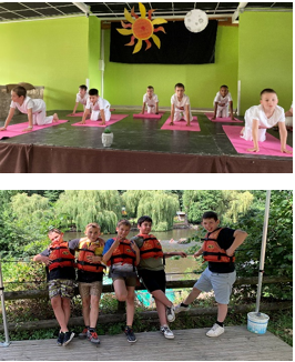 Enfants saisant du yoga, et activités nautiques